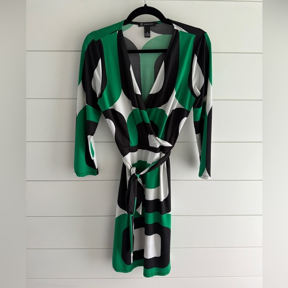 INC International Concepts Dresses & Skirts - INC International Concepts Green and Black Patterned Dress, Size Medium